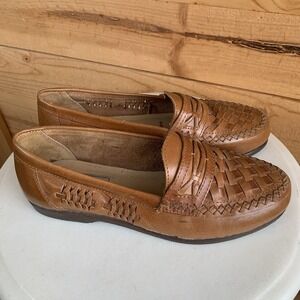 VTG Haband Comfort Club Loafers 8D Leather Basket Weave Old Money Chestnut Brown